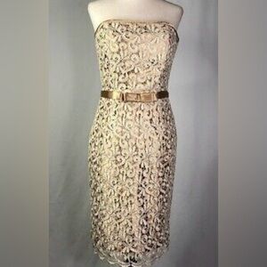 Jessica McClintock Strapless Lace Cocktail Dress in Champagne Gold Size 10